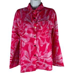Womens Bright Pink Floral Button-Down Long-Sleeve Shirt Size S